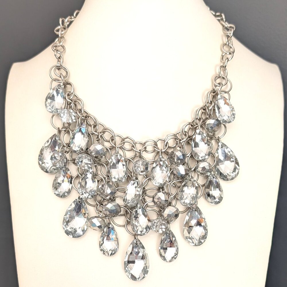 Dramatic silver and mirrored bead statement necklace